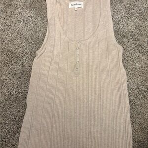 Heartloom Taupe Ribbed Button Tank Top